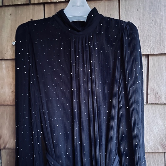 Alex Marie Black Ruffled Chiffon Midi Dress Long Sleeve Rhinestones Size 10 - Picture 4 of 15